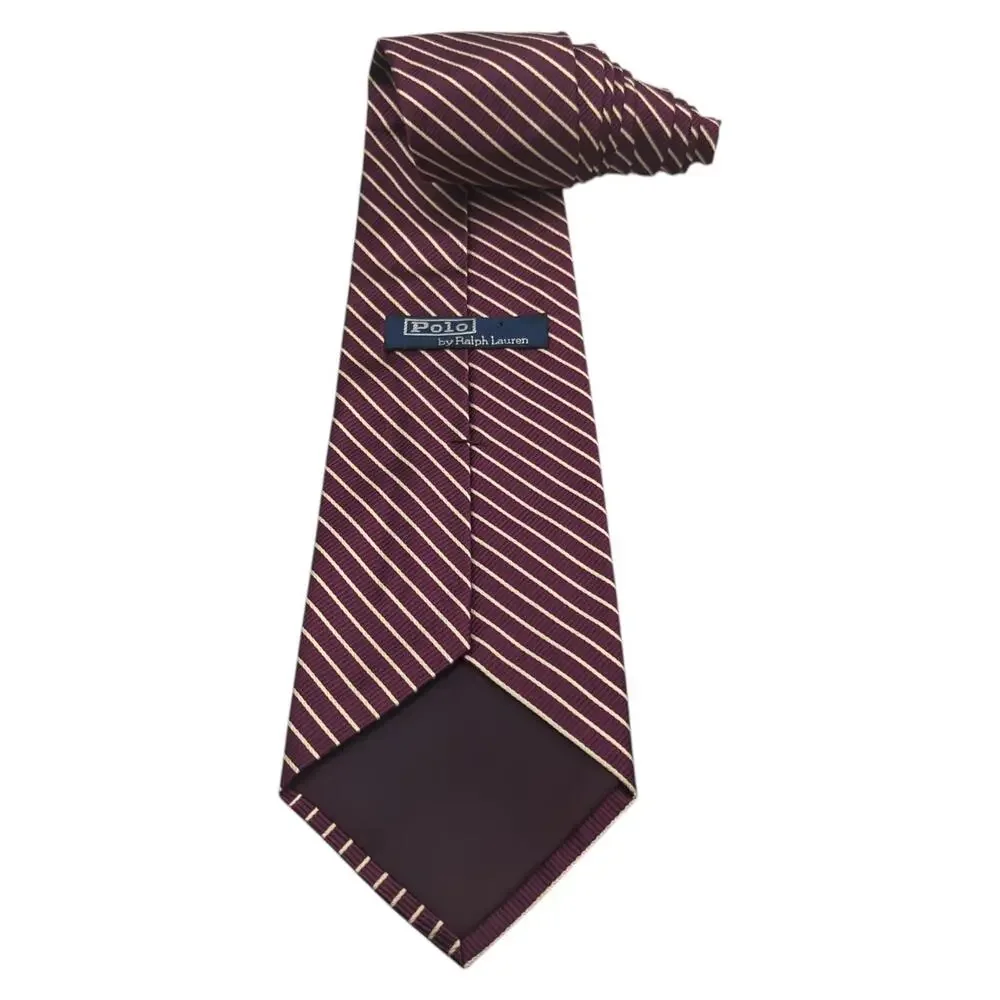 Polo Ralph Lauren Silk Tie Repp Striped Necktie Purple White Vintage 55